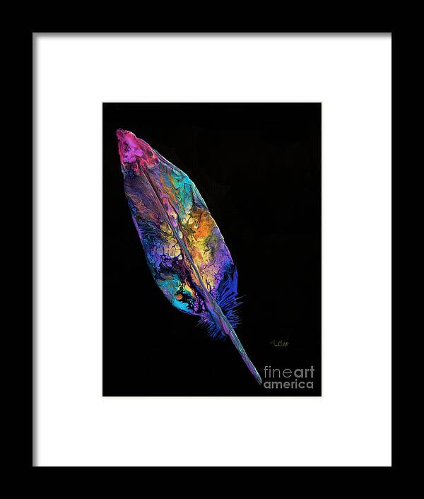 Feather Colorful Feather Vibrant Feater Exotic Feather Framed Print featuring the painting Exotic Feather Fancy 7968 by Priscilla Batzell Expressionist Art Studio Gallery