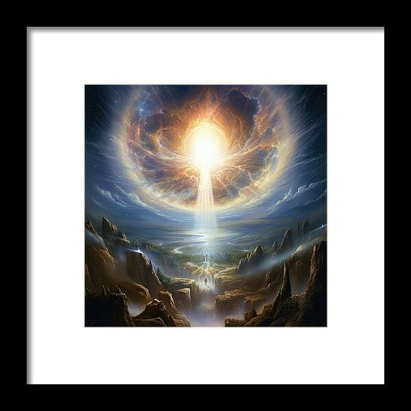 God Framed Print featuring the painting Exploding into the Infinite Glow by Lourry Legarde