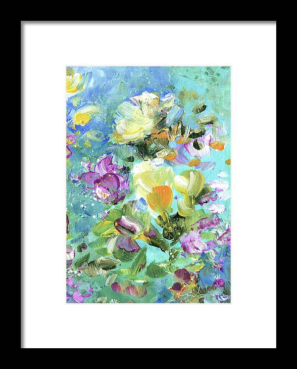 Flower Framed Print featuring the painting Explosion Of Joy 22 Dyptic 02 by Miki De Goodaboom