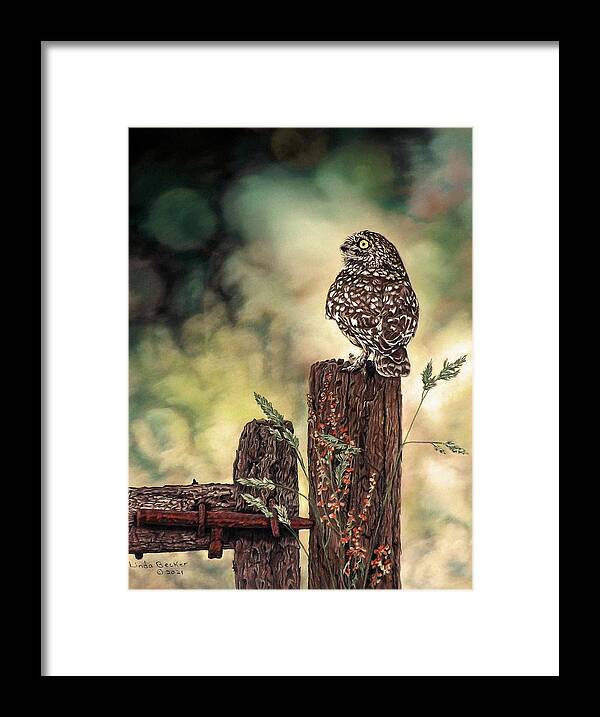 Owl Framed Print featuring the painting Eye on the Sky by Linda Becker