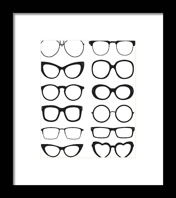 White Background Framed Print featuring the drawing Eyeglasses Icons by RobinOlimb