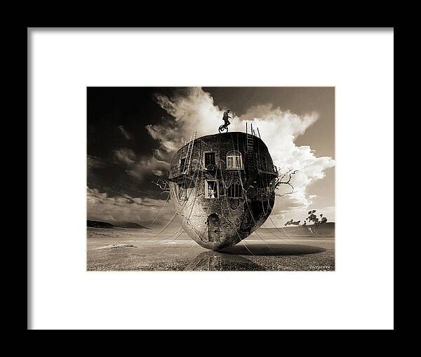 Surrealistic Landscape Rock Mass Windows Exterior Scenery Balcon Framed Print featuring the digital art Eyes are windows to the soul by George Grie