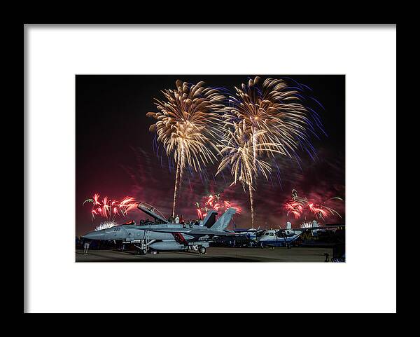 Fireworks Framed Print featuring the photograph F-18 Fireworks 1 by David Hart
