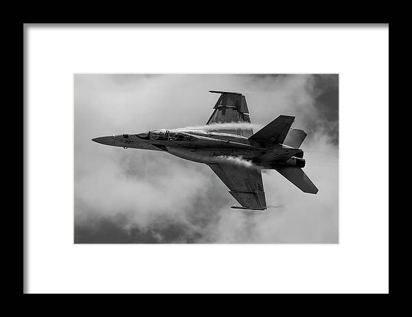Airplane Framed Print featuring the photograph F18 in Black and White by Carolyn Hutchins