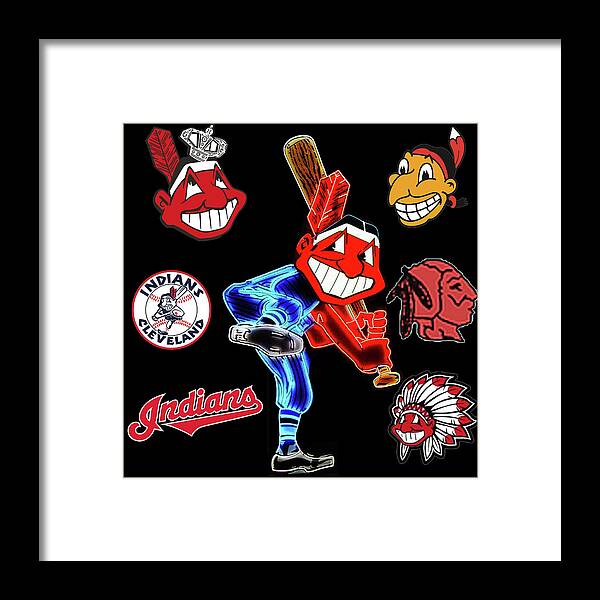 Chief Wahoo Framed Print featuring the mixed media Faces of the Cleveland Indians by Pheasant Run Gallery