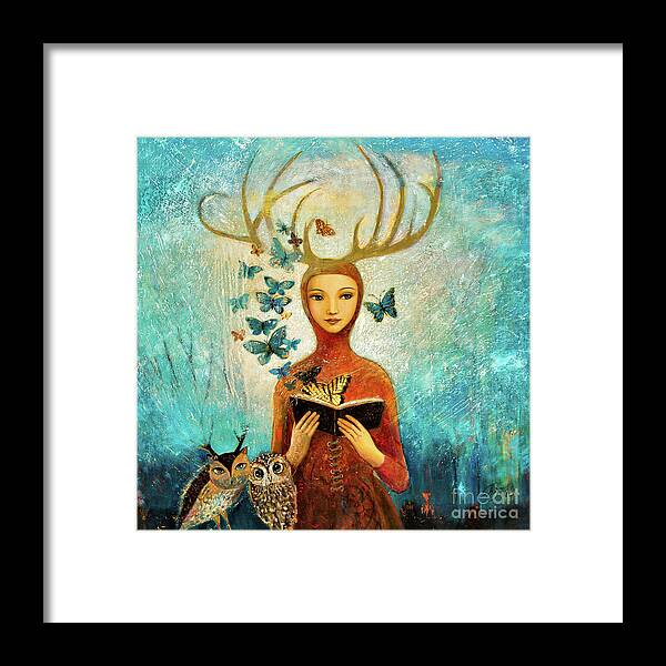  Framed Print featuring the painting Faerae Forest Story by Shijun Munns