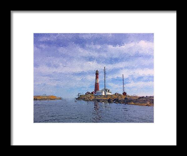 Lighthouse Framed Print featuring the digital art Faerder lighthouse by Geir Rosset