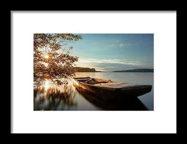 Rowboat Framed Print featuring the photograph Fairy-tale boat moored on the shore by Vaclav Sonnek