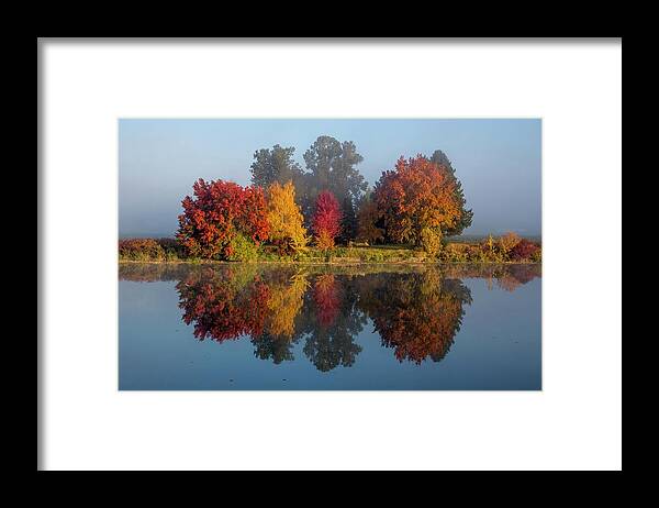 Fall Colors As The Fog Lifted Framed Print featuring the photograph Fall colors as the fog lifted by Lynn Hopwood