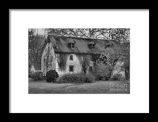 Mill Framed Print featuring the photograph Fall Colors At The Old Mill Black And White by Adam Jewell