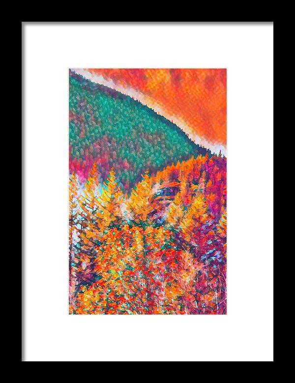 Northern Cascades Framed Print featuring the digital art Fall Colors Northern Cascades by Cathy Anderson