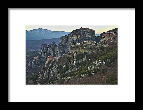 Meteora Framed Print featuring the photograph Fall evening in Meteora by Sean Hannon