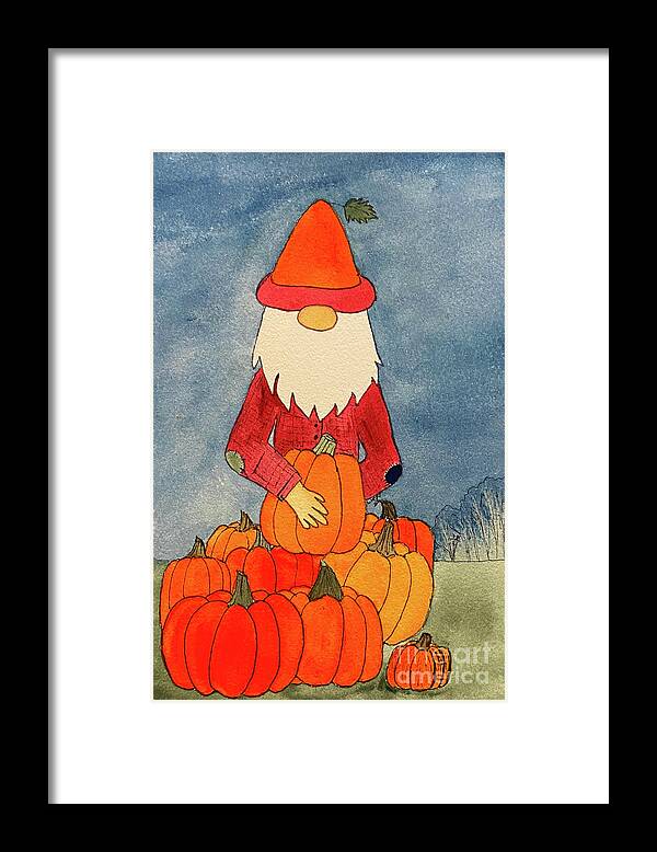 Fall Framed Print featuring the mixed media Fall Gnome with Pumpkins by Lisa Neuman