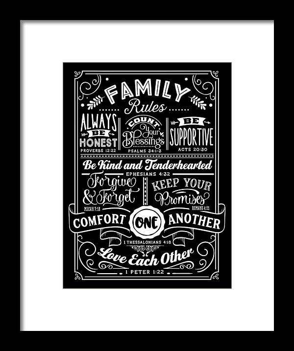 Family Framed Print featuring the digital art Family Rules Verses by Sambel Pedes