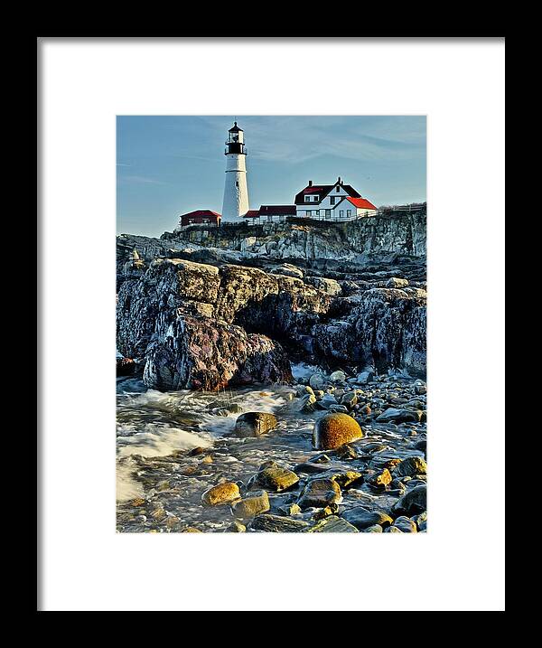 Portland Framed Print featuring the photograph Famous Lighthouse by Frozen in Time Fine Art Photography
