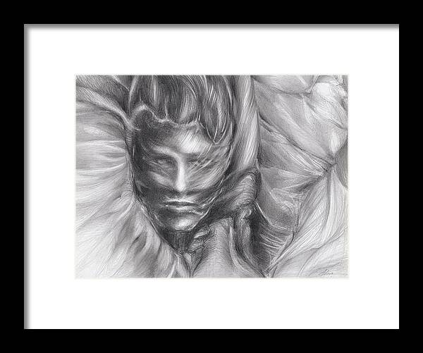 Female Framed Print featuring the drawing Fantasma, pencil on paper by Adriana Mueller