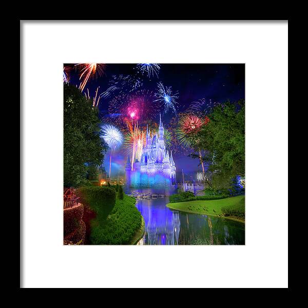 Magic Kingdom Framed Print featuring the photograph Fantasy in the Sky Fireworks at the Magic Kingdom by Mark Andrew Thomas