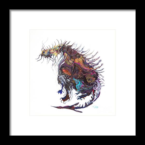 Fantasy Creature Moose-dragon Imaginary Creature Framed Print featuring the painting Fantasy Moose Dragon by Priscilla Batzell Expressionist Art Studio Gallery