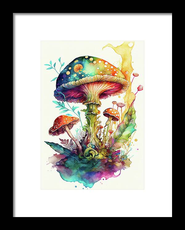 Mushroom Framed Print featuring the digital art Fantasy Mushroom Art 02 Watercolor by Matthias Hauser