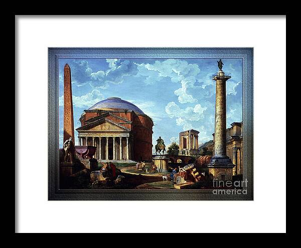 Architectural Fantasy Framed Print featuring the painting Fantasy View with the Pantheon and other Monuments of Old Rome by Rolando Burbon