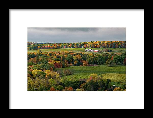 Farm Framed Print featuring the photograph Farmhouse Among the Autumn Colors by Nicole Lloyd
