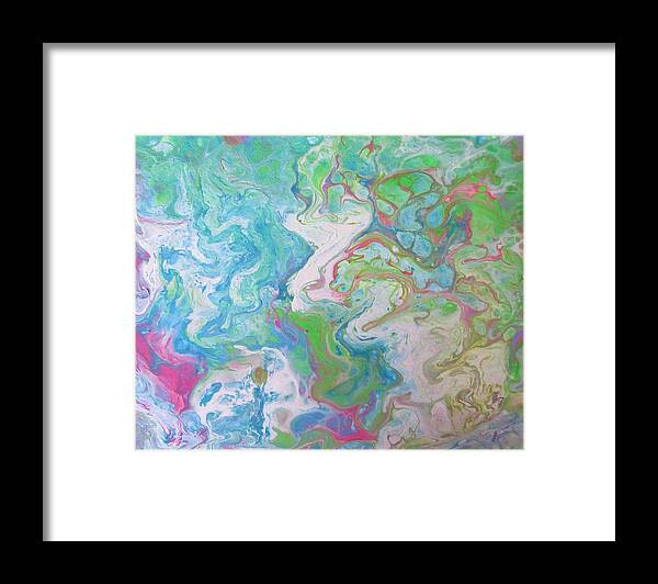 Pour Art Abstract Green Blue Pink Bag Cushion Pillow Mask Textile Abstract White Nice Lobby Decor Framed Print featuring the painting Fashion by Bradley Boug