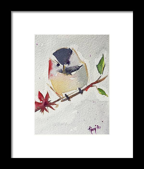 Chickadee Framed Print featuring the painting Fat little Chickadee by Roxy Rich