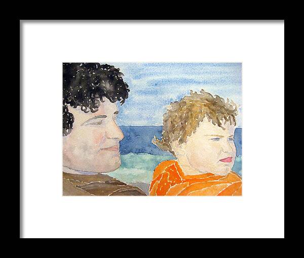 Watercolor Framed Print featuring the painting Father and Son by John Klobucher