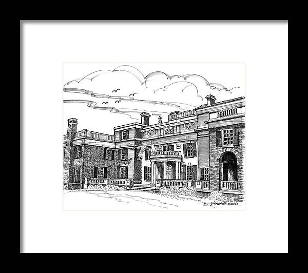Fdr Framed Print featuring the drawing FDR Home Hyde Park NY by Richard Wambach