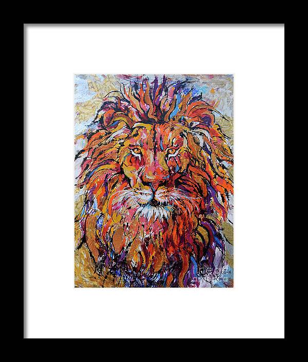  Framed Print featuring the painting Fearless Lion by Jyotika Shroff