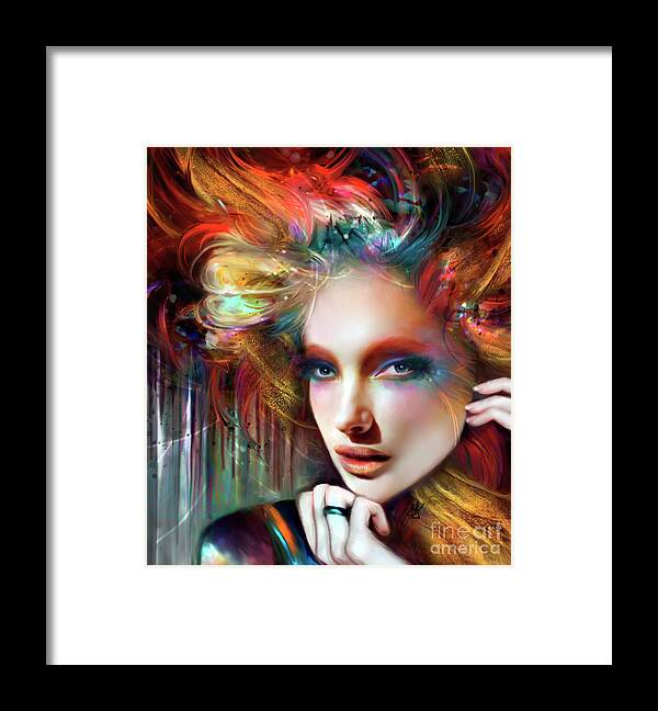 Portrait Framed Print featuring the digital art Feather and Flame by Jaimy Mokos