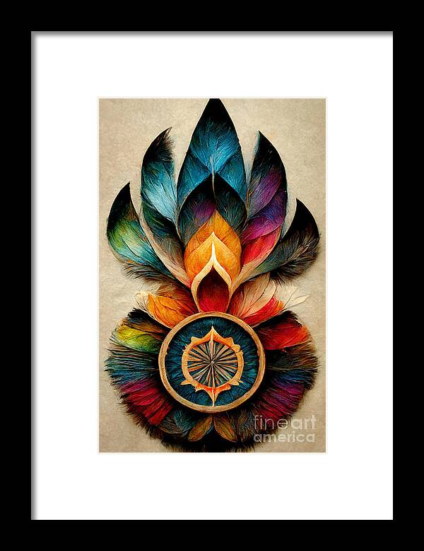 Mandala Framed Print featuring the digital art Feather mandala by Andreas Thaler