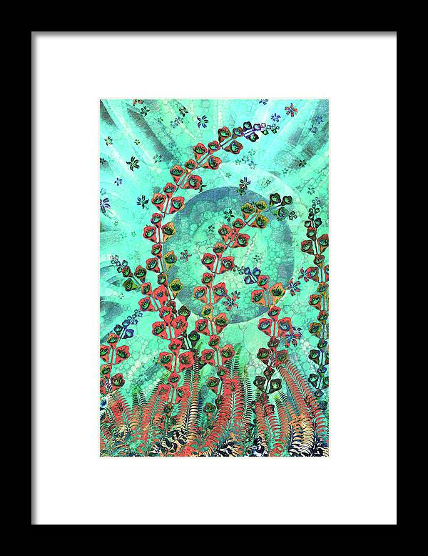 Ferns Framed Print featuring the digital art Ferns and Foxgloves by Peggy Collins