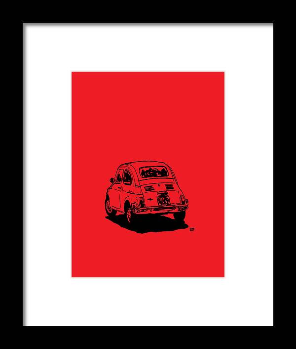Fiat Framed Print featuring the drawing Fiat 500 Red by Giuseppe Cristiano