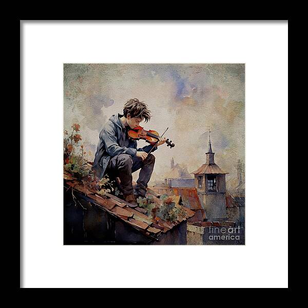 The Fiddler Framed Print featuring the digital art Fiddler On The Roof by Maria Angelica Maira