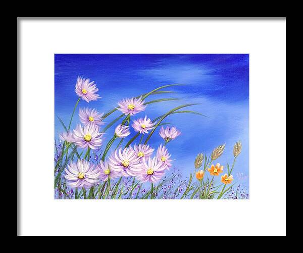 Daisy Framed Print featuring the painting Field of Wildflowers 5 - Daisy Field by Helian Cornwell