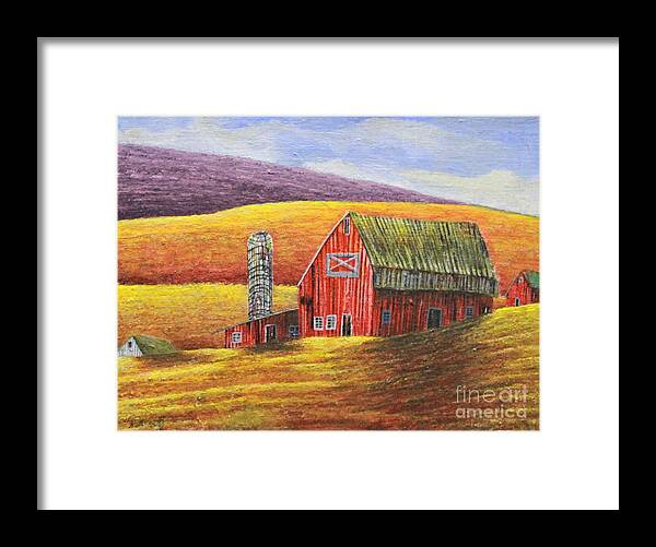 Barn Framed Print featuring the painting Fields of Gold by Scott Sladoff