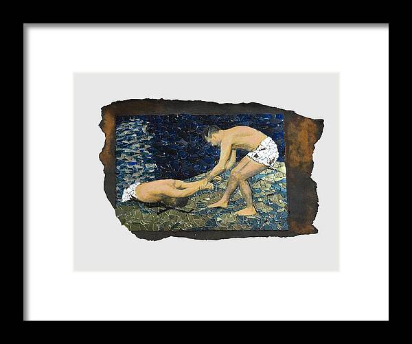 Glass Framed Print featuring the mixed media Fig. 99. Lift onto dock. Upper body inboard. by Matthew Lazure