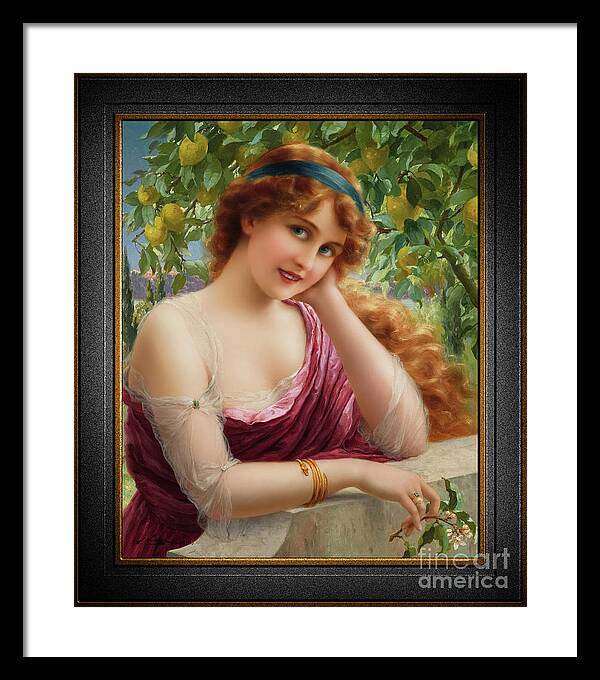 Fille Au Citronnier Framed Print featuring the painting Fille Au Citronnier by Emile Vernon Classic Xzendor7 Old Masters Reproductions by Rolando Burbon