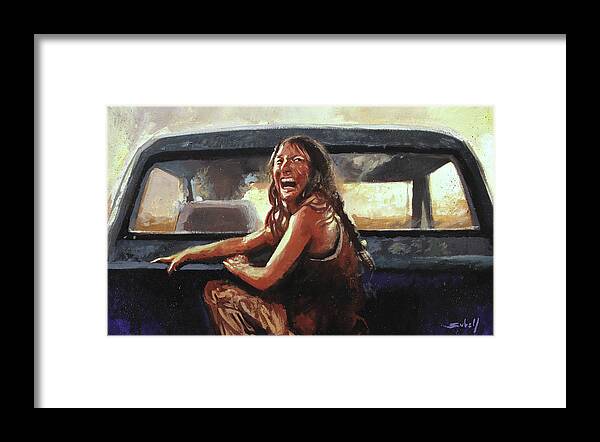 Girl Framed Print featuring the painting Final Girl Texas Chainsaw Massacre by Sv Bell