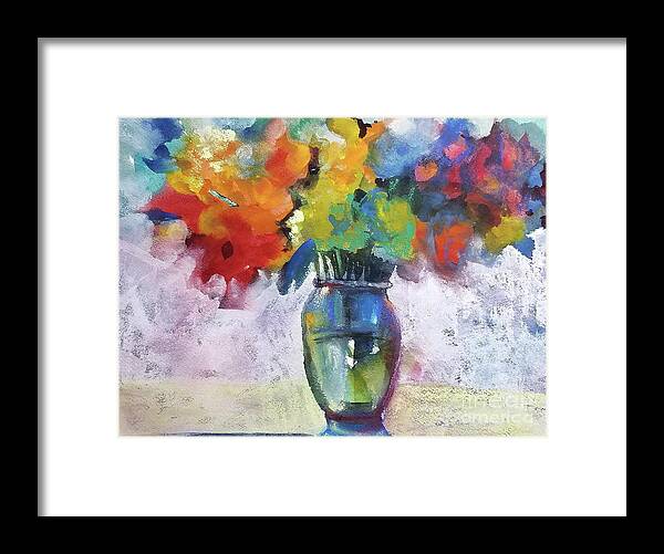 Vase Framed Print featuring the painting Finger Painting Flowers by Lucy Lemay
