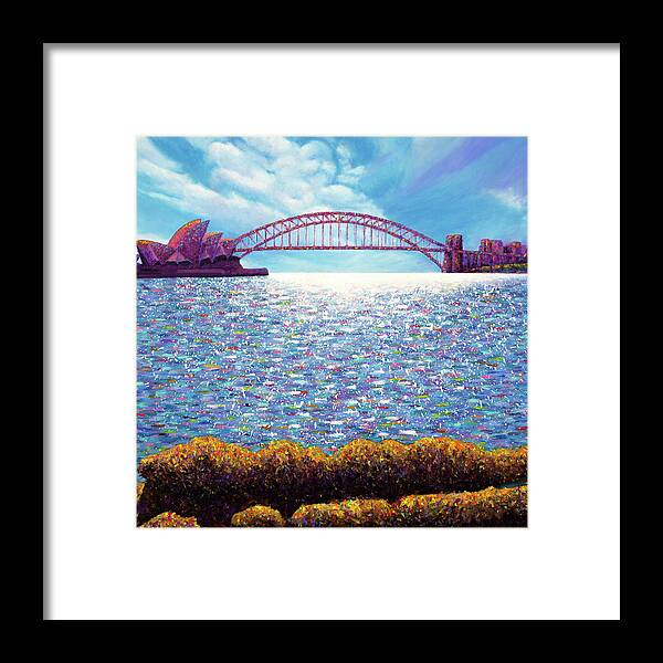 Finger Framed Print featuring the painting Finger Painting - Sydney Harbour by Lorraine McMillan