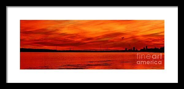 Fire Sky Framed Print featuring the photograph Fire in the Sky and Water by fototaker Tony