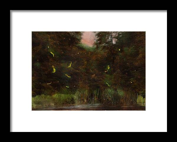 Firefly Framed Print featuring the mixed media Fireflies at the Pond by Christopher Reed