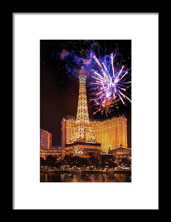 Las Vegas Framed Print featuring the photograph Fireworks over Paris, Las Vegas by Tatiana Travelways