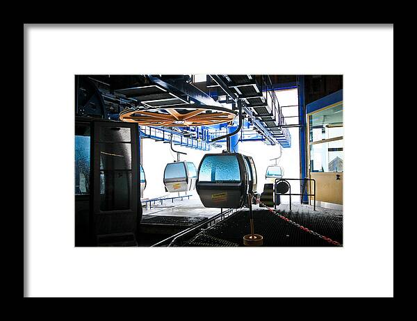 Cable Cars Framed Print featuring the photograph First Cableway Top Station with Blizzard Outside by Steve Ember