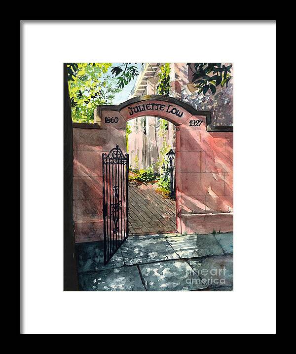 Savannah Framed Print featuring the painting First Headquarters Gate Entrance by Merana Cadorette