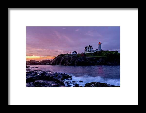Lighthouse Framed Print featuring the photograph First Light at Nubble Light by Jack Peterson