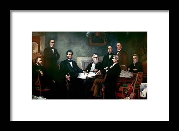 First Framed Print featuring the painting First Reading of the Emancipation Proclamation of President Lincoln by Mango Art
