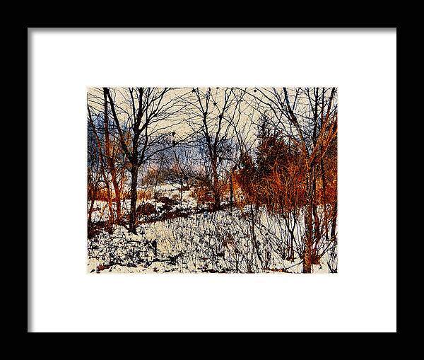 Landscape Framed Print featuring the painting First Snow by Natalie Holland